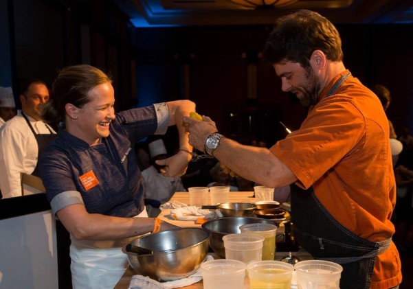 Chefs Clay Conley and Lindsay Autry in the chef's relay race